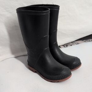 Black Rubber Boots with Brown Soles
